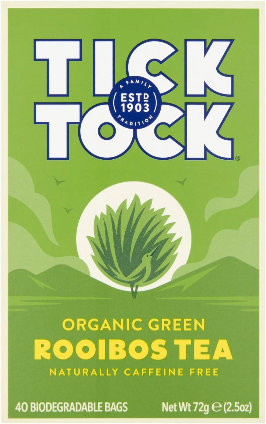 Tick Tock Organic Green Rooibos Tea, 40 Teabags, Pack of 4, 160 Teabags