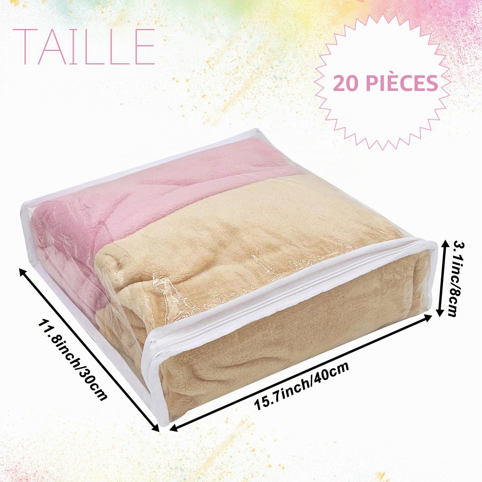 Lot de 20 Sacs de Rangement en Vinyle Transparent à Fermeture Éclair pour Vêtements, Pulls, Anti-Mites, Draps de Lit
