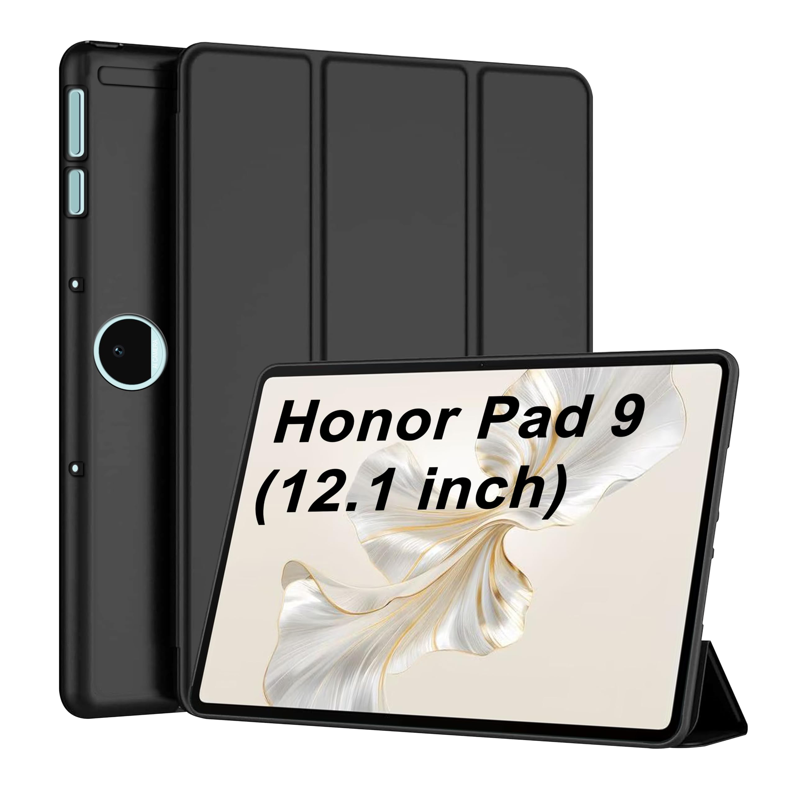 CEDO Tri-Fold Honor Pad 9 (12. inch) Smart Case Flip Cover with 2 Viewing Angles Stand | Leather Finish | Heat Dissipation Auto Wake-Up/Sleep Mode TPU Backcover (Black)-image-48