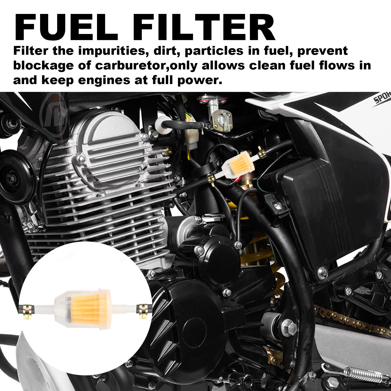 UKOFEW Kit de Tubo Gasolina, Kit Manguera Combustible,Manguera de Gasolina 2 Metro diámetro 4.8mm,con 2 Filtros Combustible,10 Abrazaderas Manguera, para Motores Pequeños, Moto, Auto, Cortacéspedes