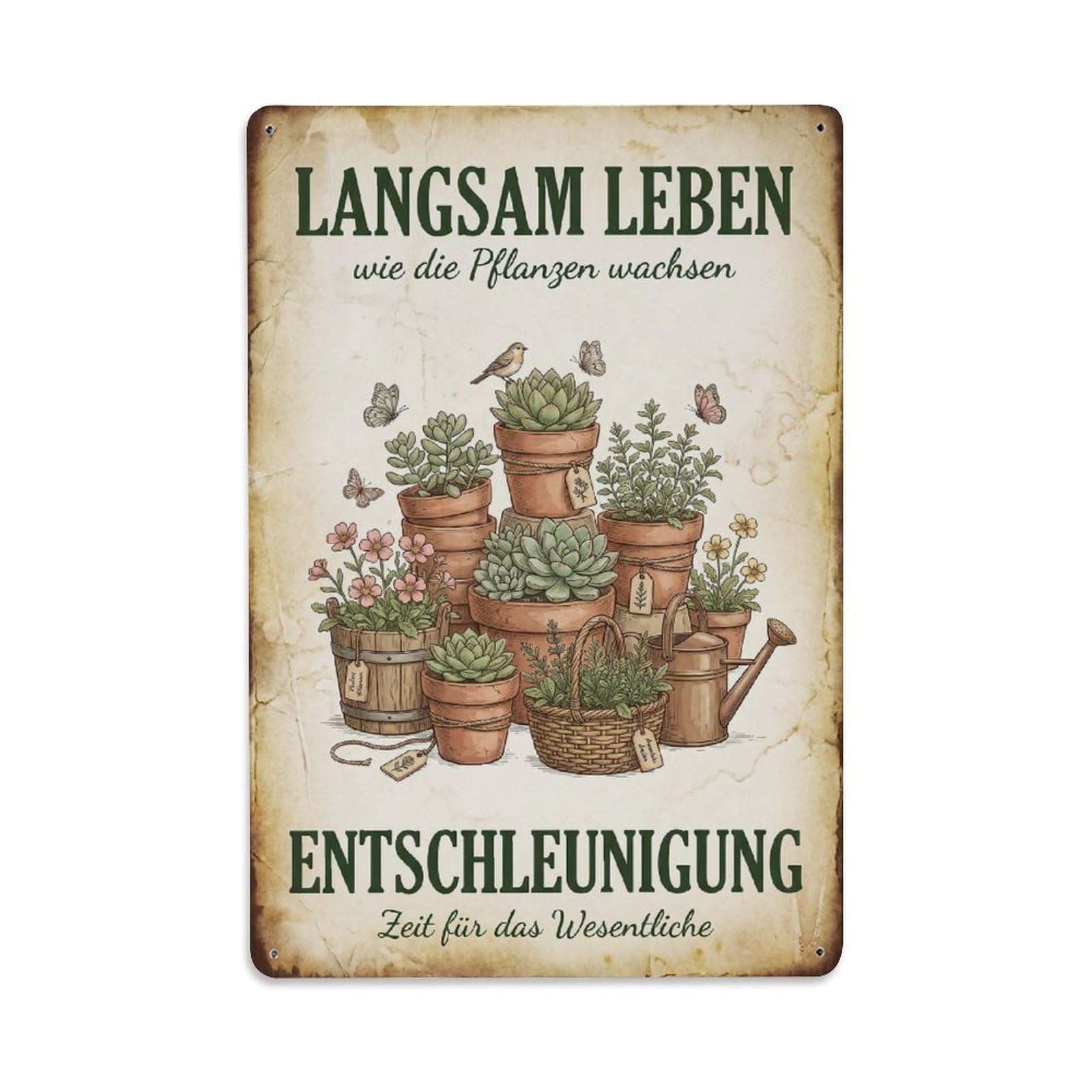 Vintage Funny Garden Slow Down Rustic Gate Lush Metal Tin Sign Plaque Wall Decor for Cafe, Club Bar, Office, Garden Metal Poster 8x12Inch