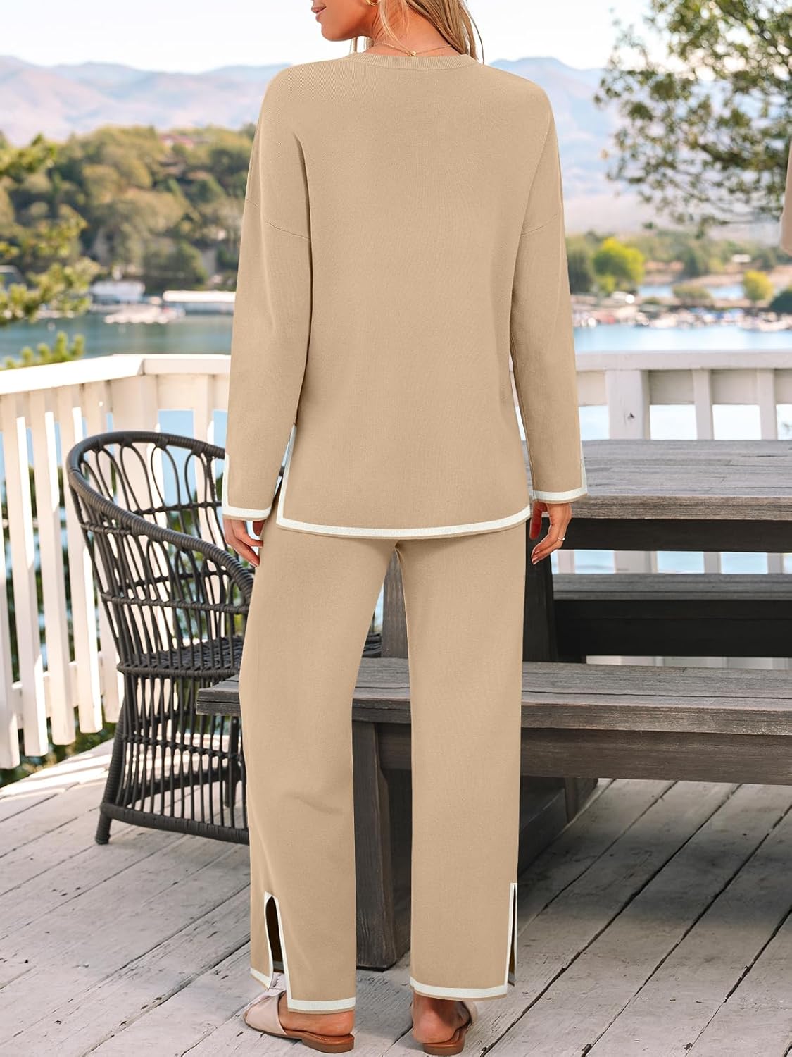 LILLUSORY Women Fall 2 Piece Lounge Set Outfits Sweatsuits Long Sleeve Sweater Tops Wide Leg Pants - Image 4