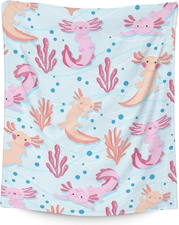 Girl Blanket - 60x80 Inches Cute Axolotl Throw - Light Blue Soft Fuzzy Blankets for Bed, Couch & Living Room