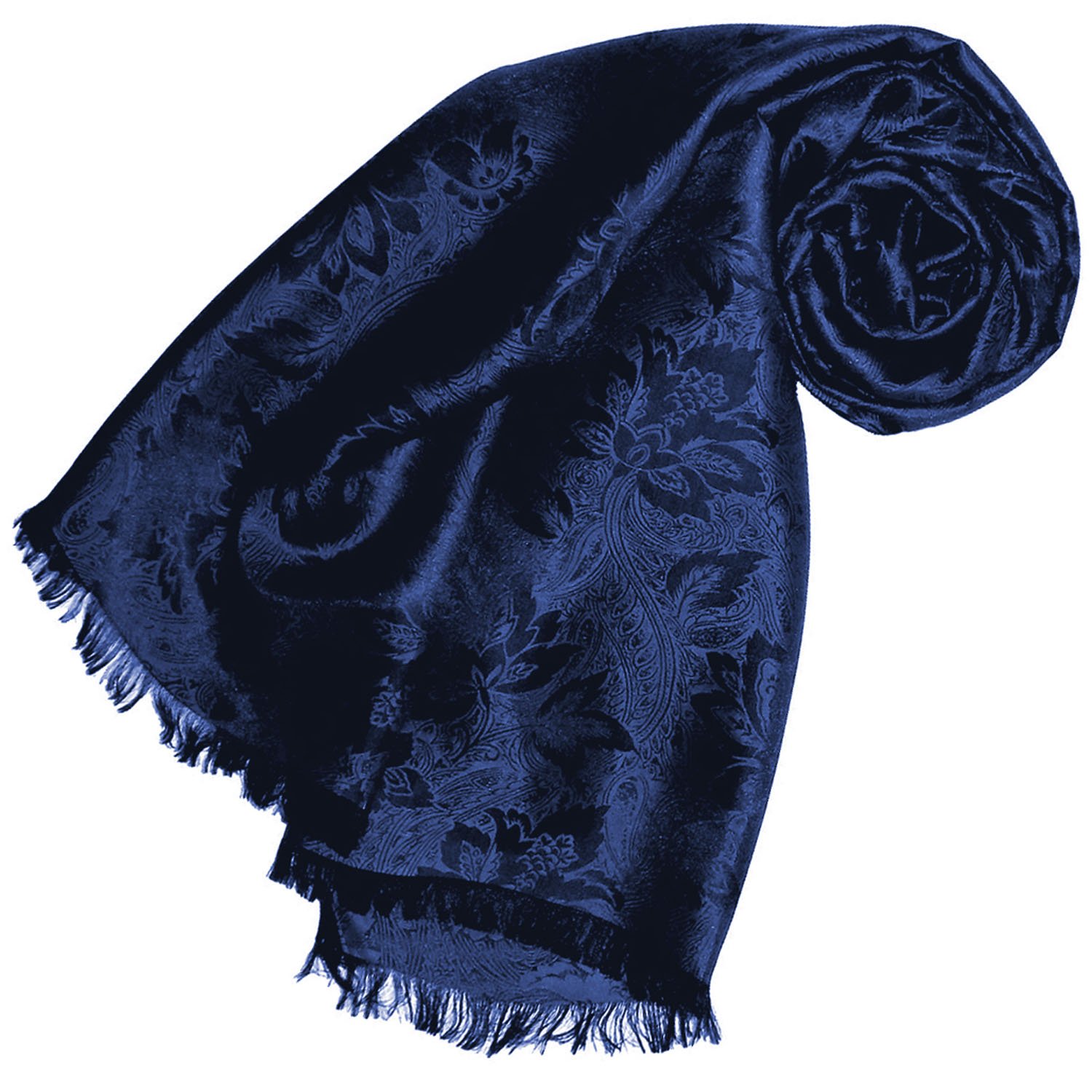 Lorenzo Cana Blauer Damen Schal Luxustuch elegant gewebt in Damastwebung florales Paisley Muster aus Viskose mit Seide 55 cm x 190 cm