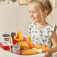 Vista 6 de 80 piezas juguete de juego de simulación de comida para niños cocina edad 3 4 5, juego de comida rápida con cubo de almacenamiento, pizza