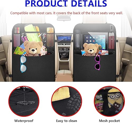 Miniatura 9 de Organizador de asiento trasero de automóvil, 2 bolsillos de almacenamiento de tela Oxford con soporte para tableta para pantalla táctil, protector