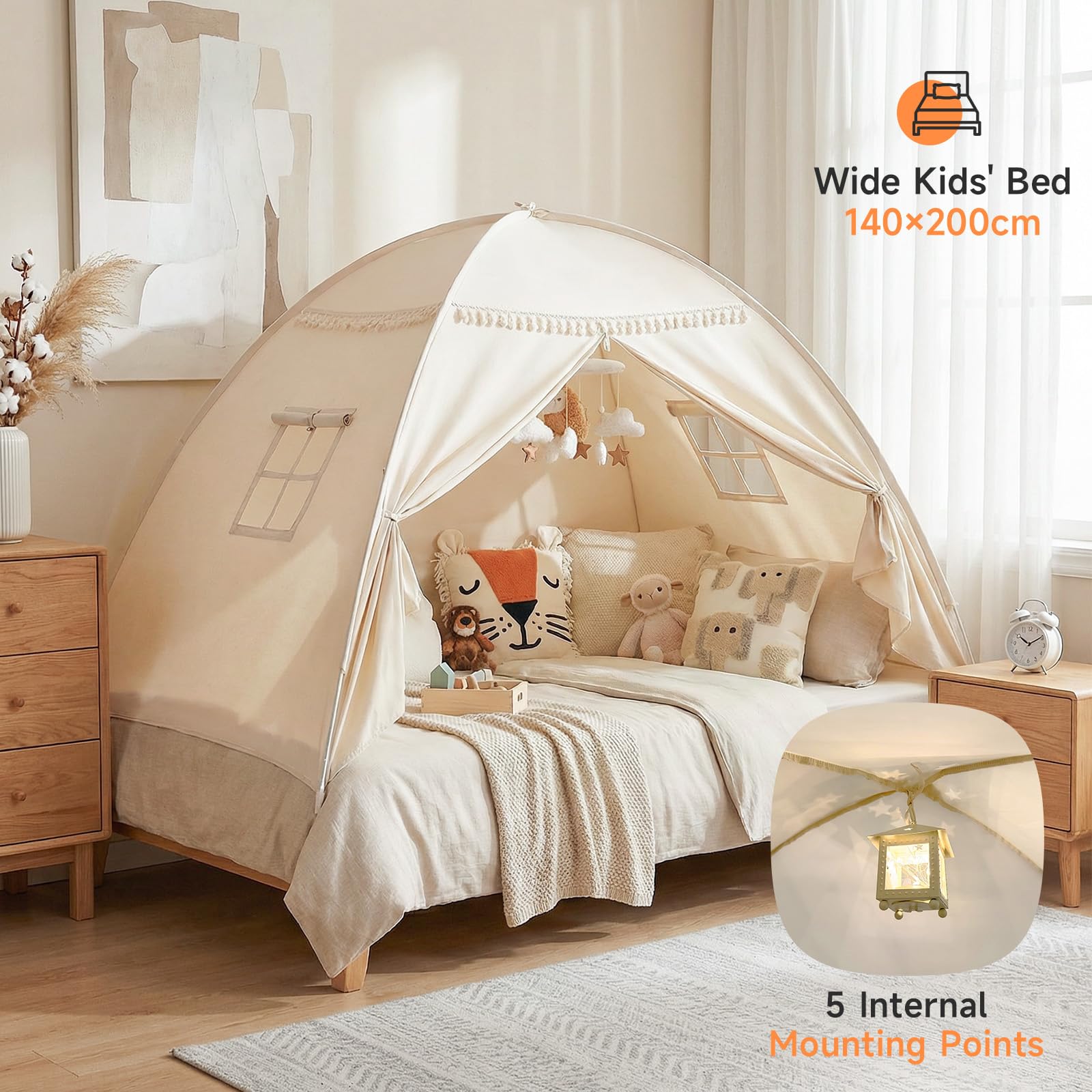 Tente de lit pour chambre d'enfant - Tente pour enfants : sol lit enfants caverne tente maison de jeu intérieure - portable et pliable lit double lit superposé rideaux - grande taille filles et