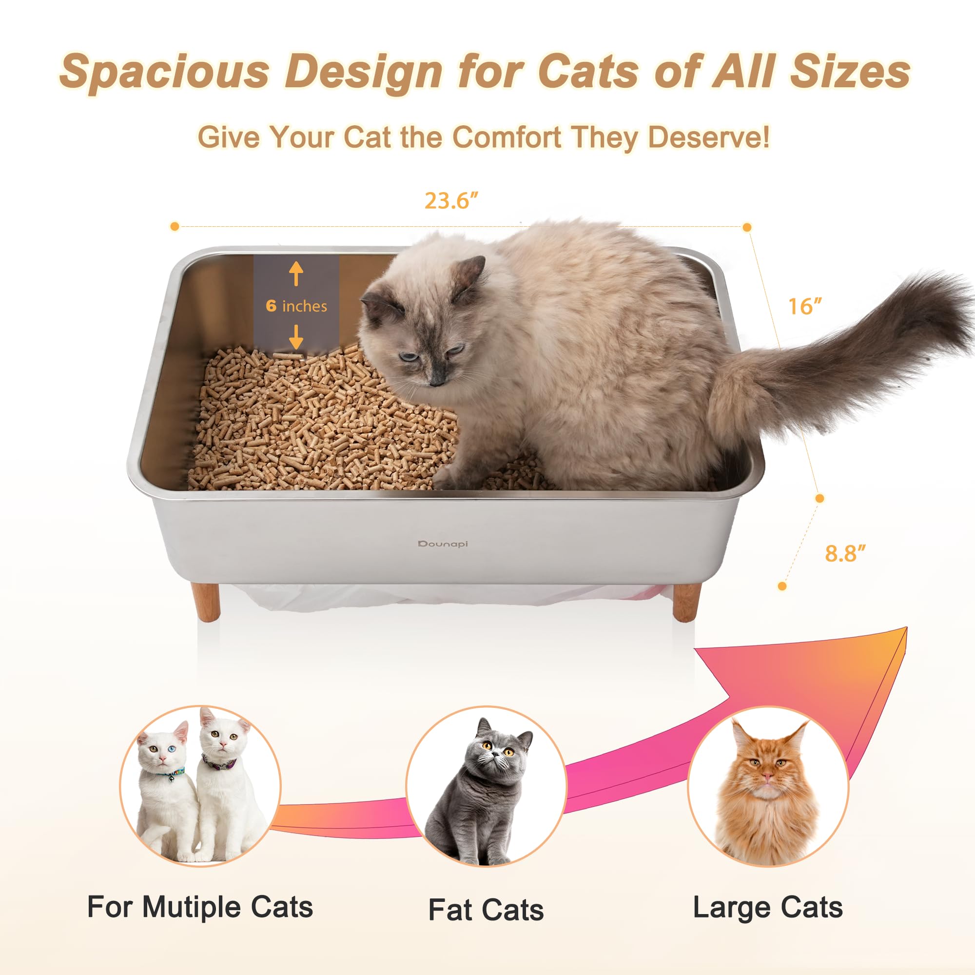 Stainless Steel Sifting Litter Box for Pine Pellet Cat Litter Non Clumping Litter System with Dust Collecting Drawer X-Large - image 2