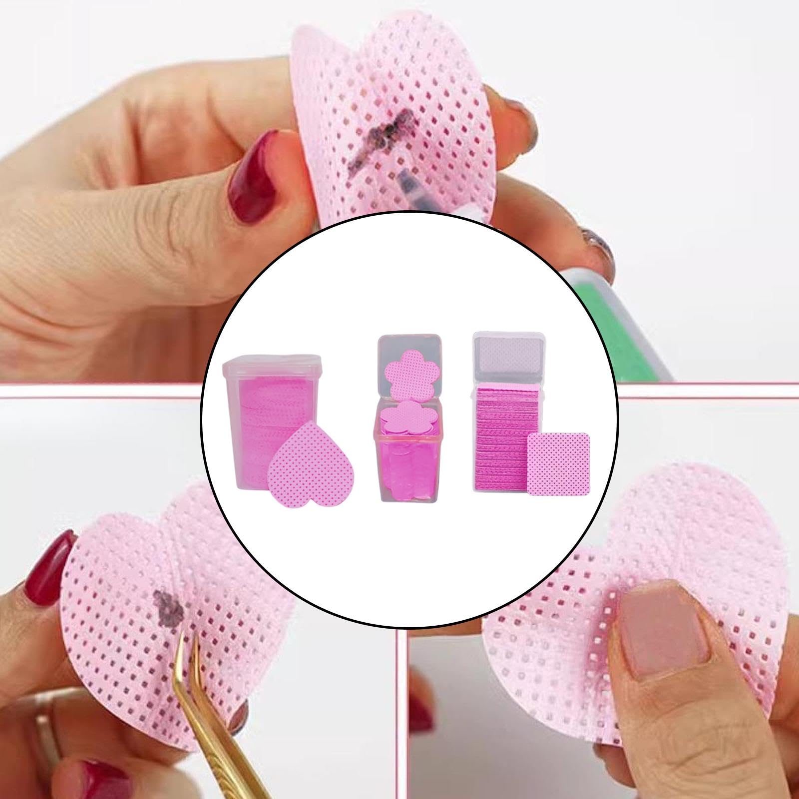 Kokiya 600Pcs Nail Pads, Polish Remover Pads Lash Extension Glue Cleaning, Nail Cleaning, Non Woven Fabric for Eyelash Extension, Rose red