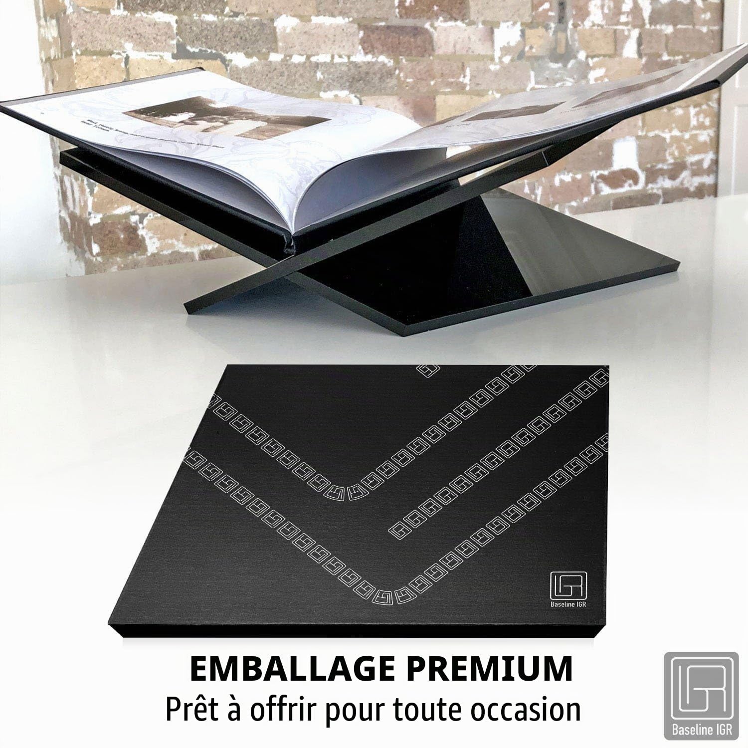 Large Black Acrylic Book Stand, 12.5" x 9.5" x 5.5”, Acrylic Book Holder, Open Bookstand for Display and Reading Cookbooks, Art Books, Bibles, Magazines - Home and Office