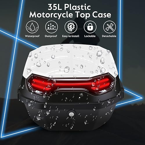 Miniatura 2 de LESANM Funda superior de motocicleta de 35 L, caja de cola diaria para motocicleta, maletero, caja de plástico con bloqueo con respaldo suave,