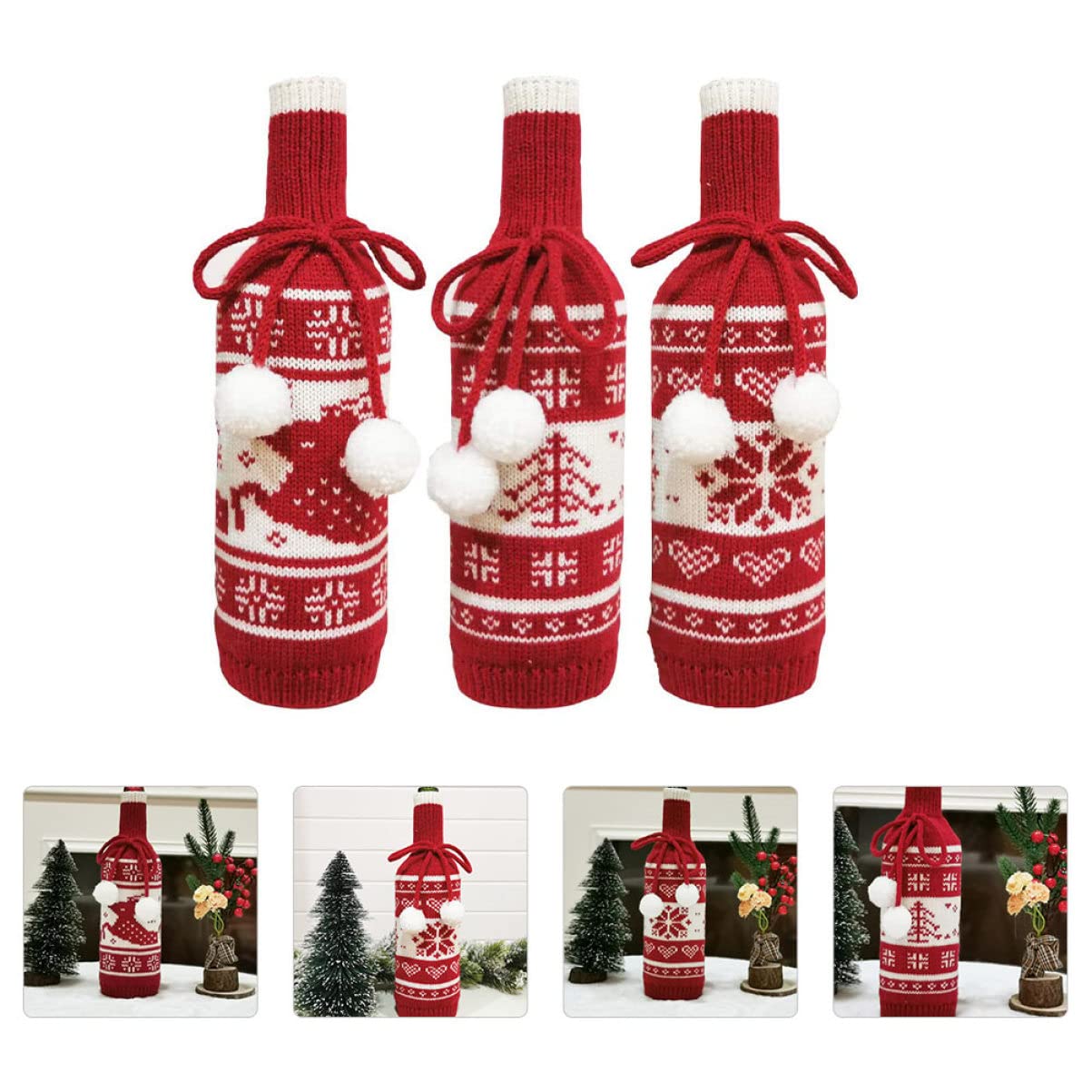 TOYANDONA 9pièces Housses Décoratives De Bouteille De avec Motifs De Sapin Renne Et De Lavable pour