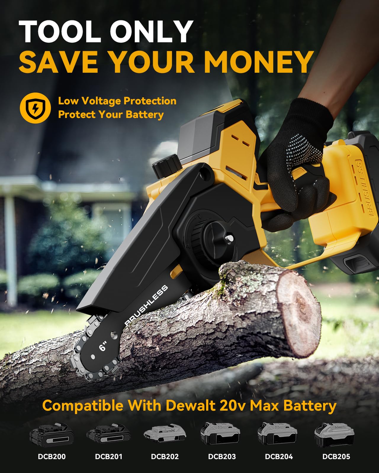 Mini piła łańcuchowa akumulatorowa do akumulatora DEWALT 20 V MAX, 20 cm i 6 cali piła łańcuchowa 2 w 1 z silnikiem bezszczotkowym i automatycznym olejarką, 1200 W, do przycinania drzew (tylko