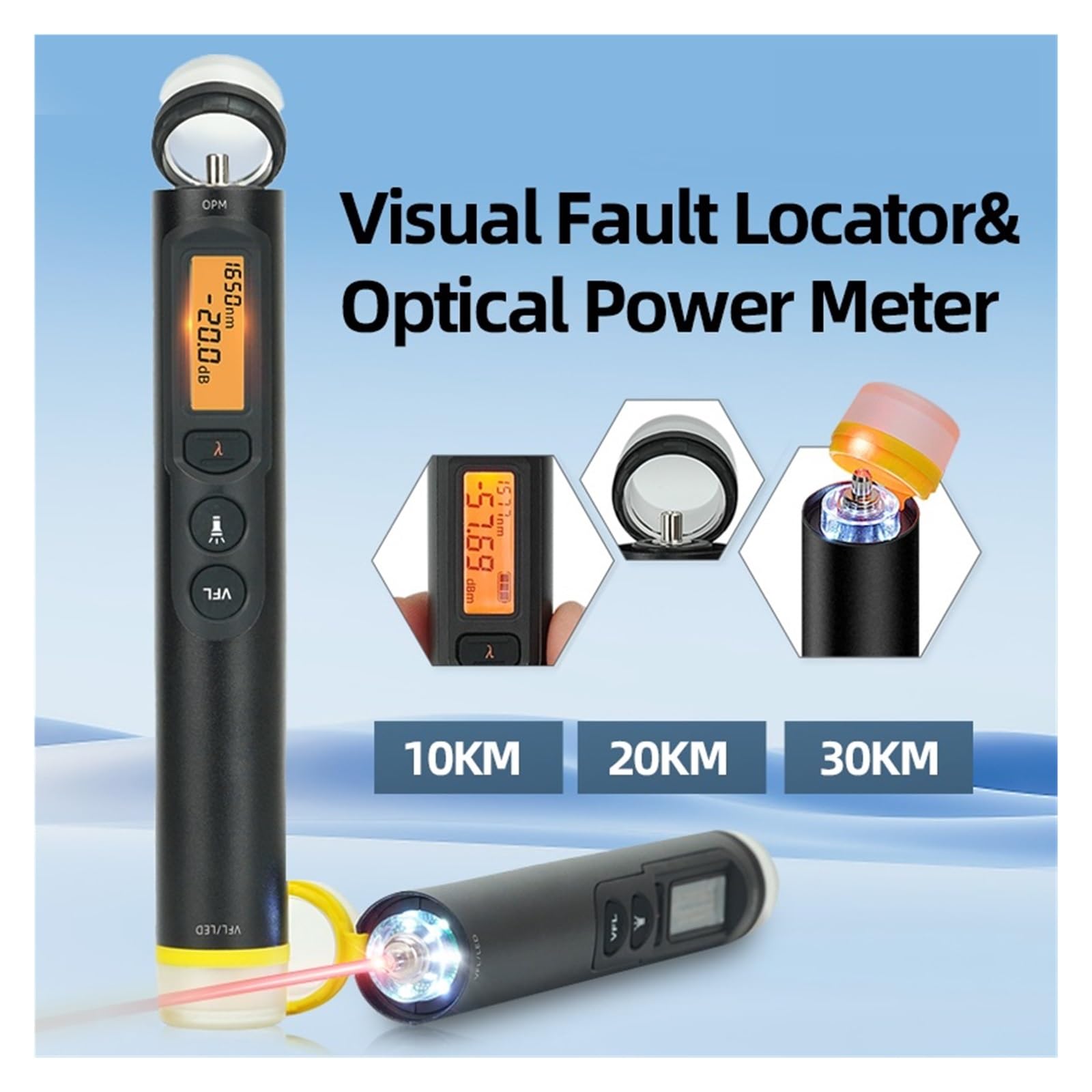 TFN 10KM/20KM/30KM Fiber Optic Tester Optical Power Meter VFL&OPM Visual Fault Locator(20KM)