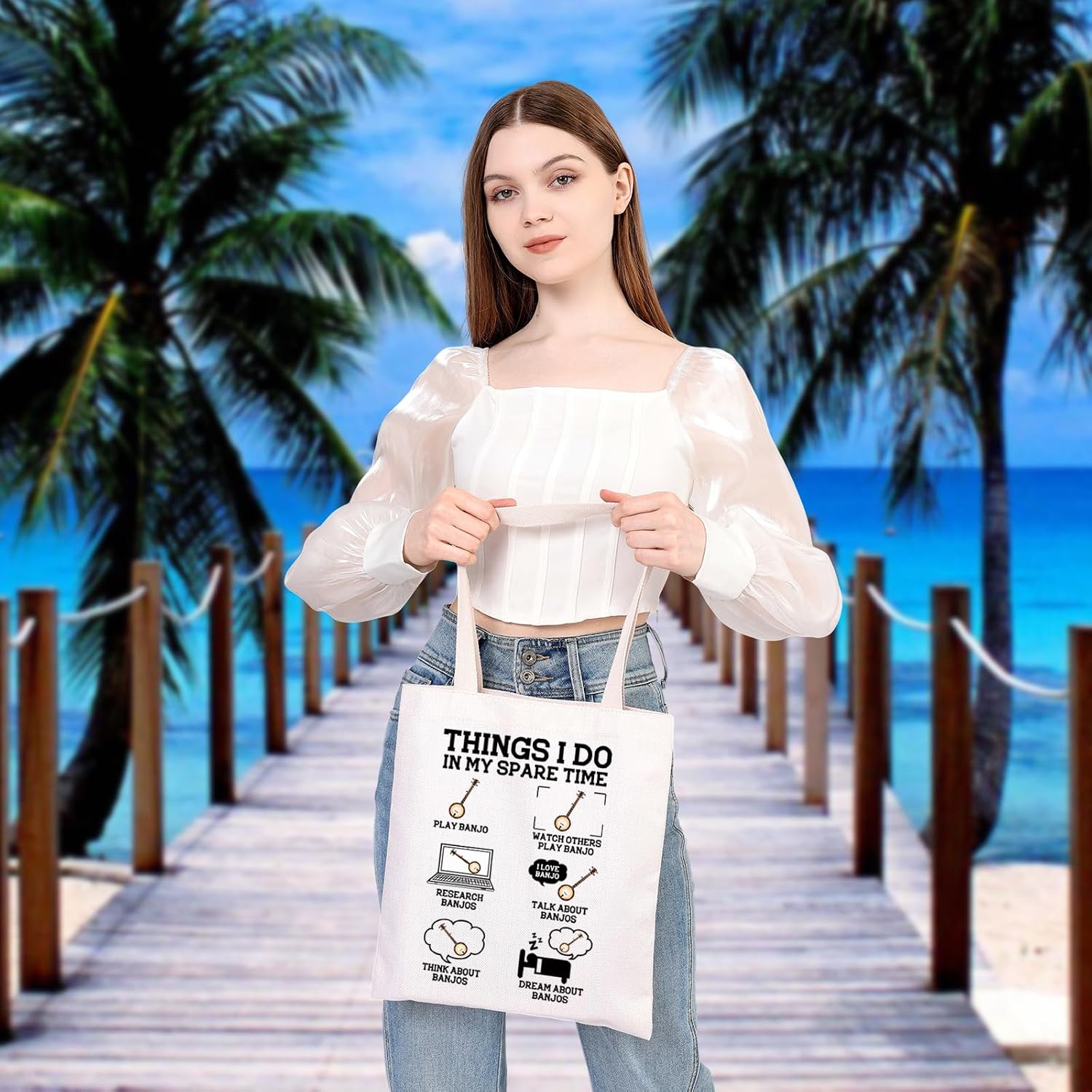 BDPWSS Banjo Lover Tote Bag Things I Do In My Spare Time Banjo Player Gift Musician Lover Travel Pouch Bluegrass Music Gift image 2