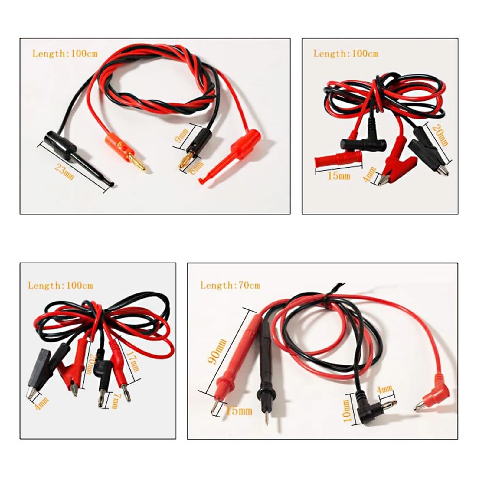 2 cables de 1 m de prueba de clip de banana a cocodrilo, 15 A, 1000 V (test-04)
