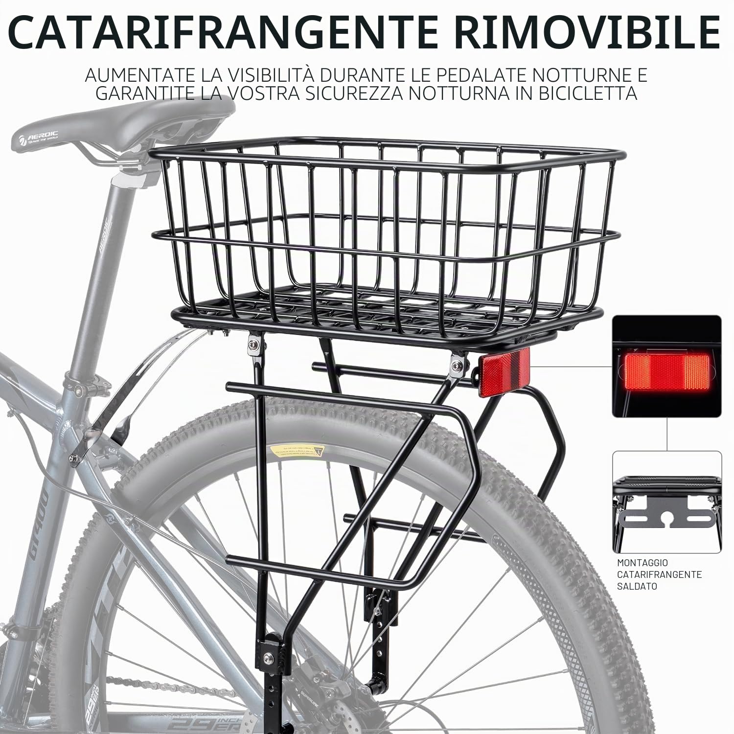 CXWXC - Portapacchi posteriore per bicicletta con riflettore MTB, carico massimo 27 kg, per 26 – 29 pollici