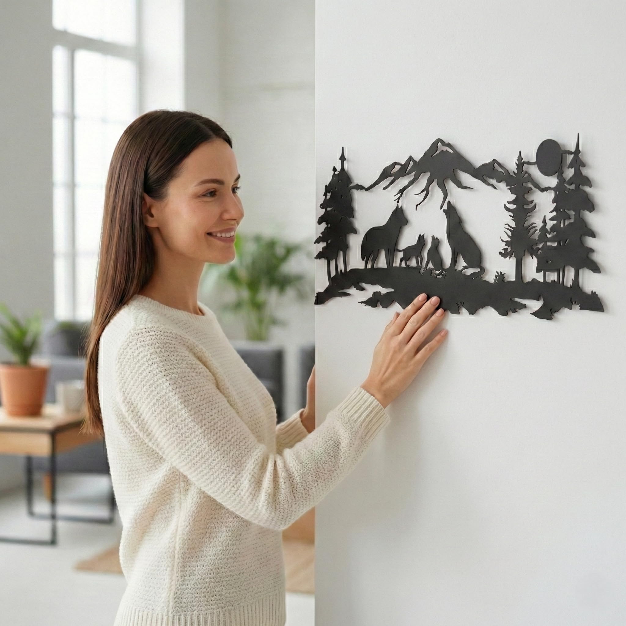 Dekadron Art mural en métal, Art de famille de loups en métal, Art mural Nature, loup (117x51cm)
