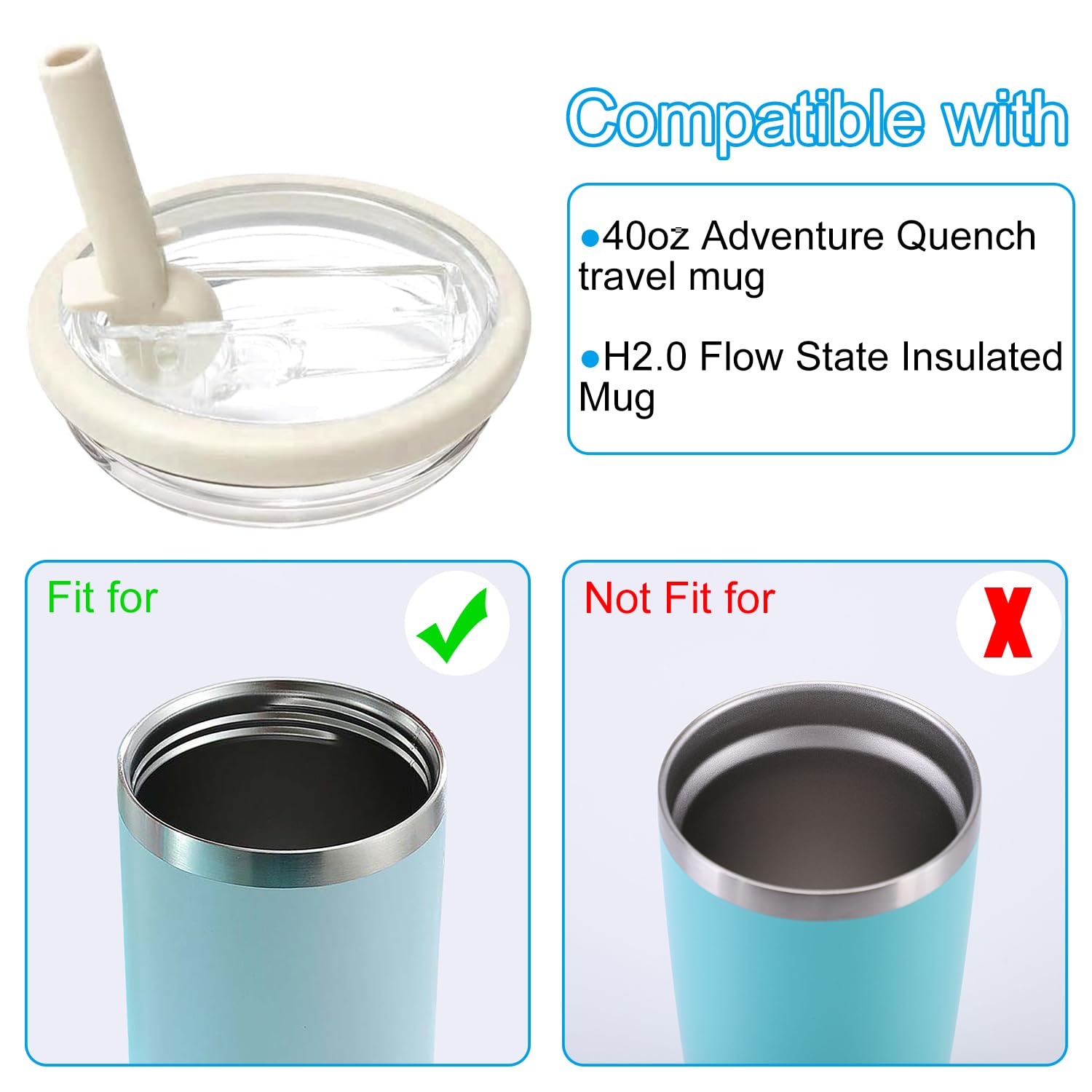 Coperchi per Stanley Cup 40oz (2 Pezzi), Copertura Antipolvere con 2 cannucce, riutilizzabili, Accessori per Stanley Cup, Coperchio di Ricambio per Accessori, Beige