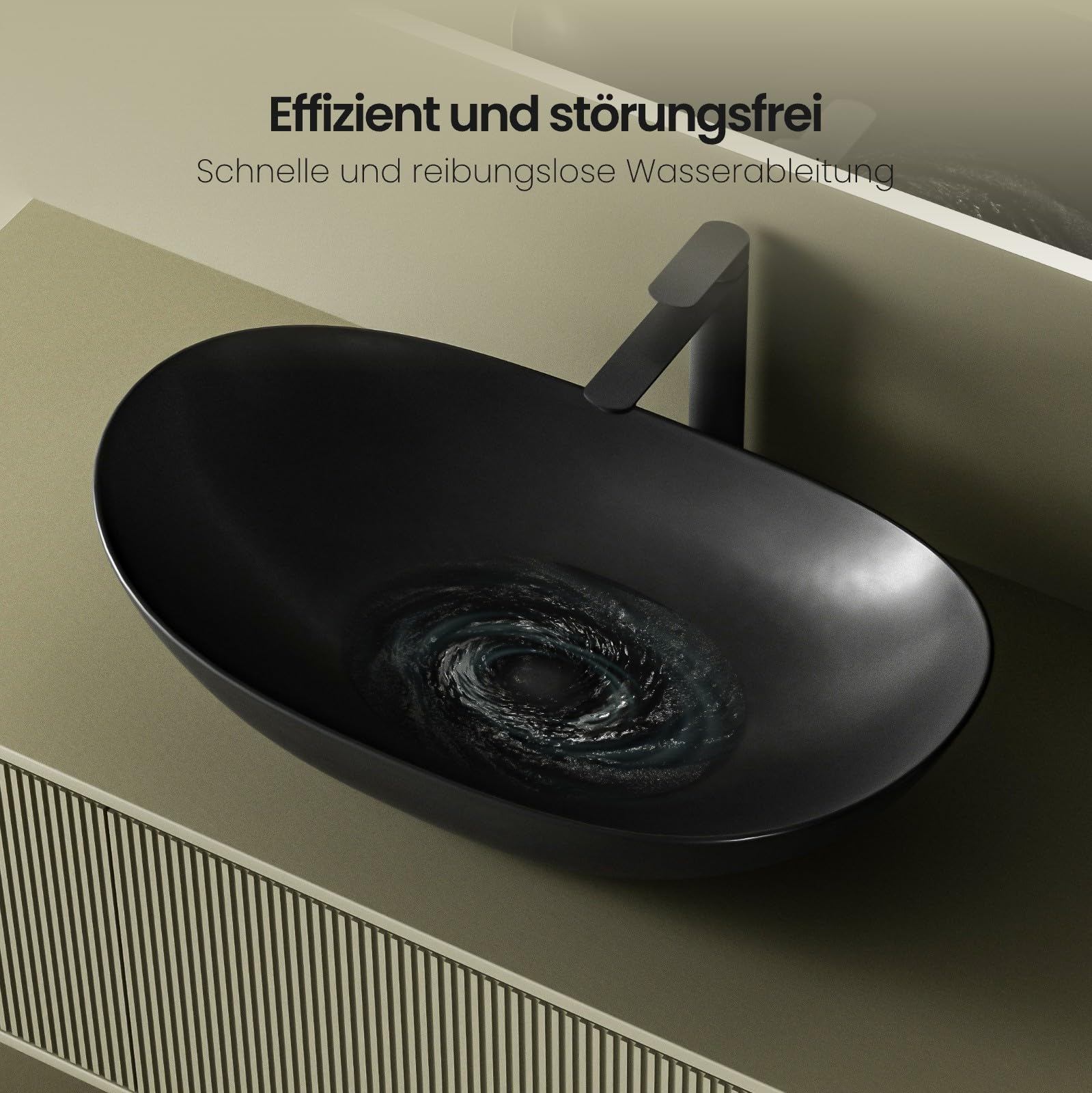 EMKE Aufsatzwaschbecken Design Waschbecken 61,9 x 36 x 15,7 cm Waschtisch Schwarz Matt, Handwaschbecken Oval, Waschbecken Bad für Badezimmer und Gäste-WC