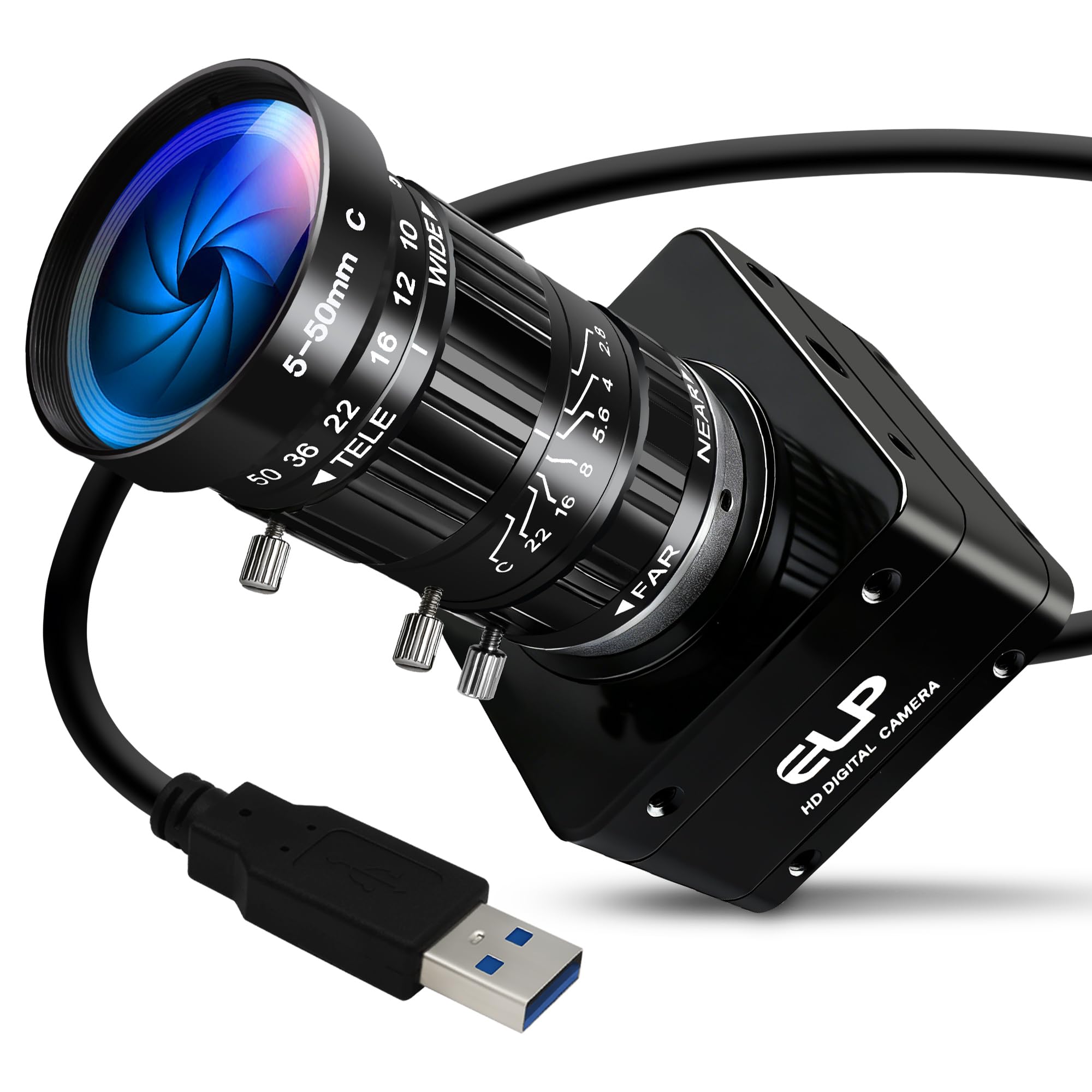 IFWATER USB3.0 4K 60fps High Speed Industrial Camera,CS-Mount 10X Manual 5-50mm Varifocal Zoom Lens,3840×2160 Resolution,Plug and Play,Compatible with Windows, Linux Mac Android PC Jetson Nano