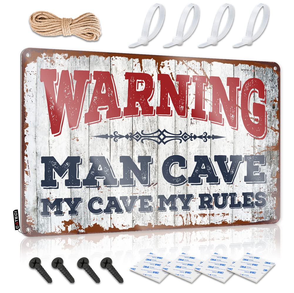 Porch Decorations Outdoor Signs Rustic Nice | Warning Man Cave My Cave,my Rules Humorous Metal Wall Decor For Basement Home(30X40CM)