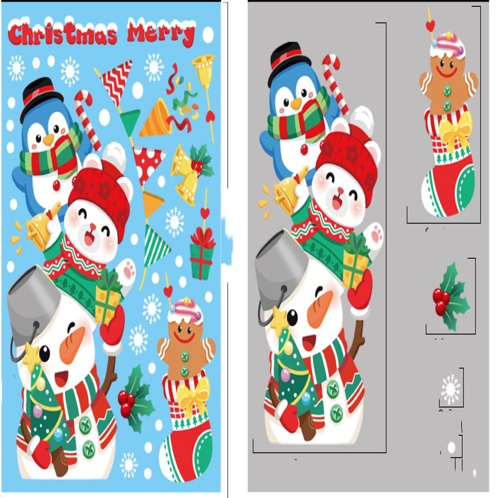 Ladlebroom Christmas Decoration Snowflake Stickers, Santa Claus, Elk, Snowman Static Stickers, Merry Christmas Window Stickers