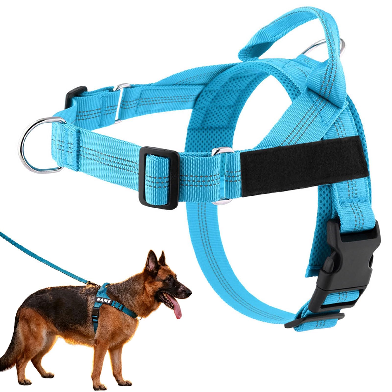No Pull Adjustable Dog Harness Cordless Breathable Comfort Pet Walking Vest Harness with Secure Buckle Design, Ideal for Medium Large Dogs Daily Outdoor Walking Training (Blue, S)