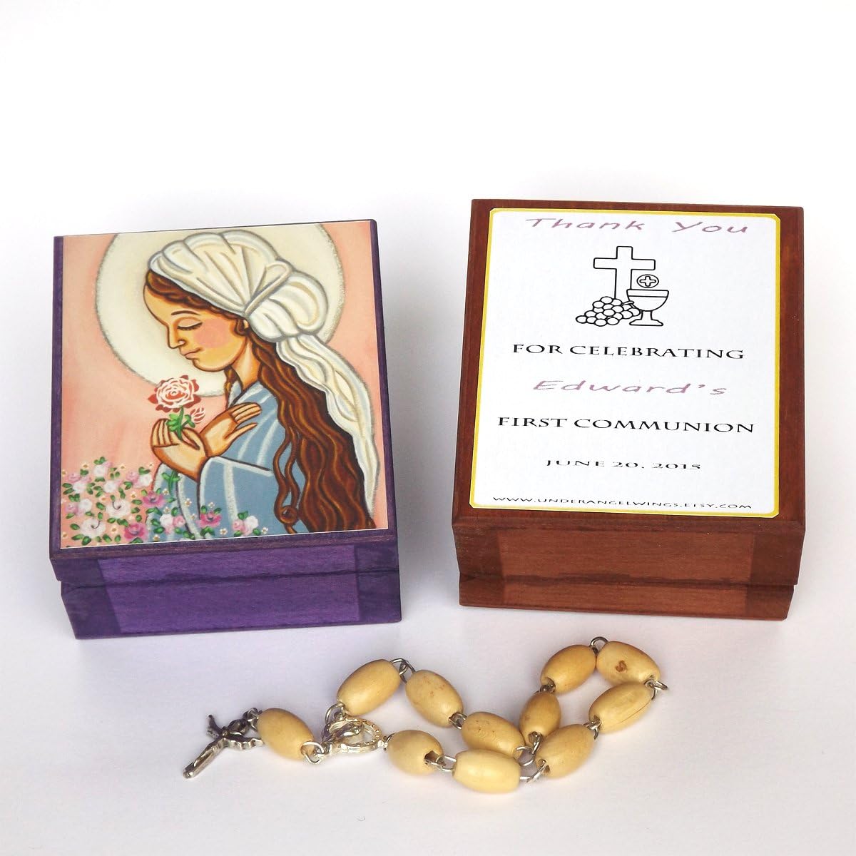 Our Lady box Girl first communion favors girl First communion gift girl Virgin Mary Thank you favor Girl first holy communion favor girl Rosary favor Rosary box Wooden box Personalized keepsake box