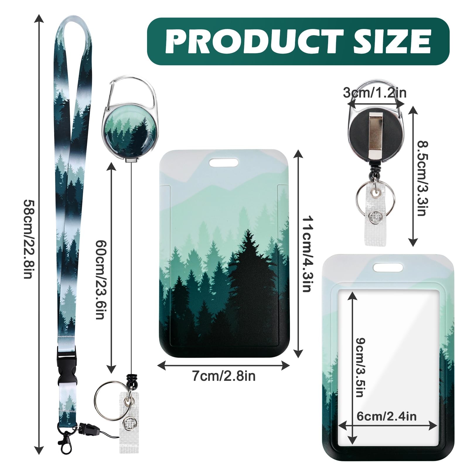 ID Badge Holder with Detachable Lanyard, Retractable Badge Reel, Removable ID Tag Clip, Neck Lanyard (Forest) - Image 2
