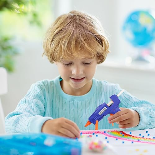 Miniatura 6 de Mini pistola de pegamento caliente para manualidades escolares, pequeña pistola termofusible con protector de goma para niños, pistola de pegamento