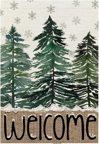 CROWNED BEAUTY Bandera de jardín de Navidad de 12 x 18 pulgadas, arpillera de doble cara para copos de nieve exteriores, árboles de Navidad,