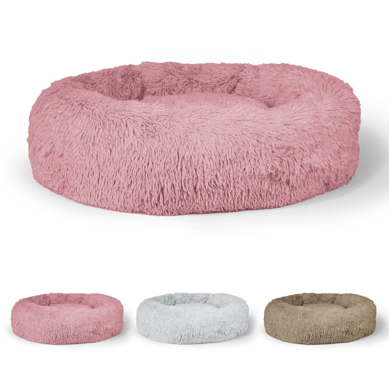 BOWHAUS 24/30 Inch Calming Donut Pet Bed for Small/Medium Cats and Dogs, Anti-Slip Bottom, Washable, Anti-Anxiety Fluffy Round Cat Bed, Indoor Shaggy
