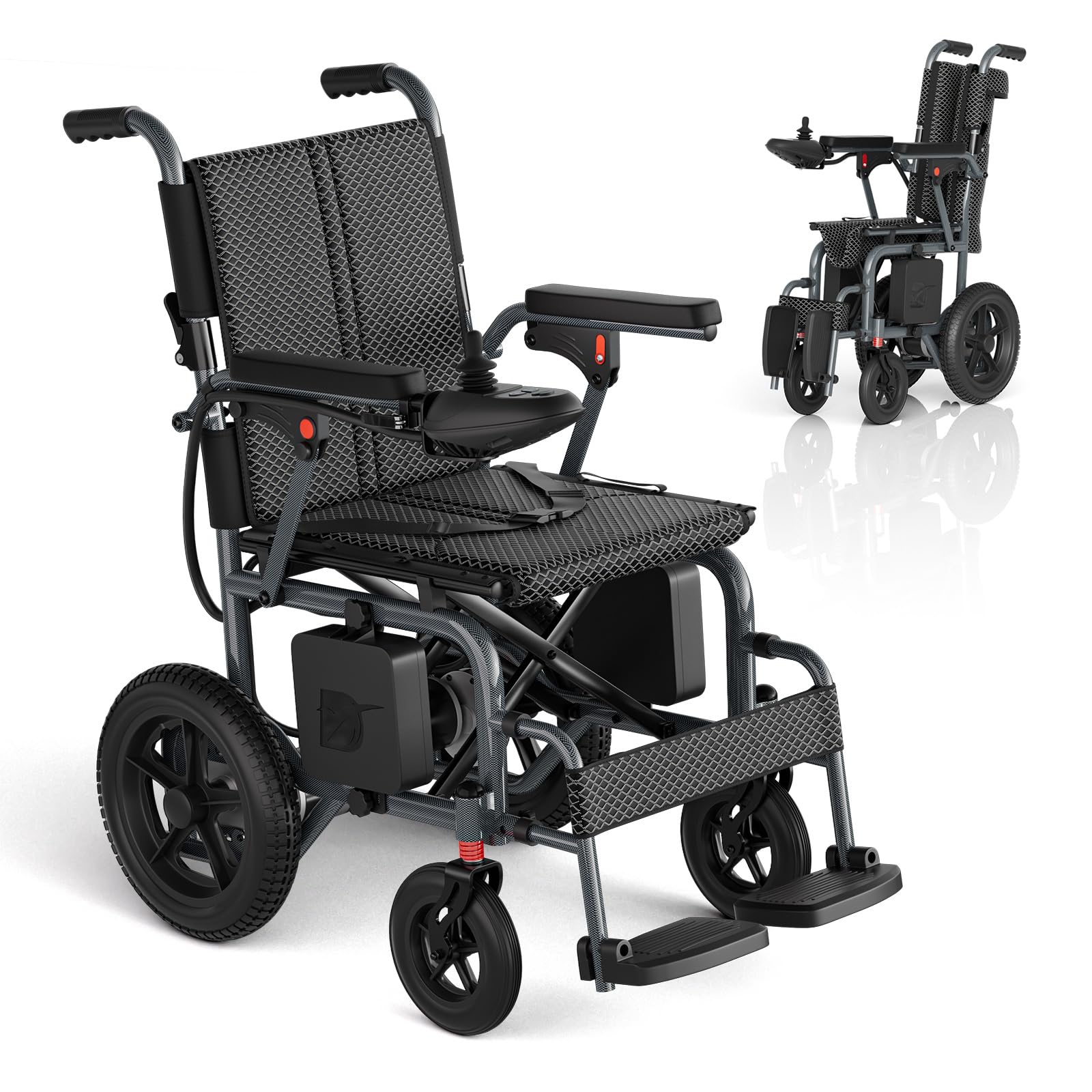 Sedia a rotelle elettrica pieghevole, leggera, per adulti, batteria da 10 Ah, portata 16 km, pieghevole, 16,5 kg