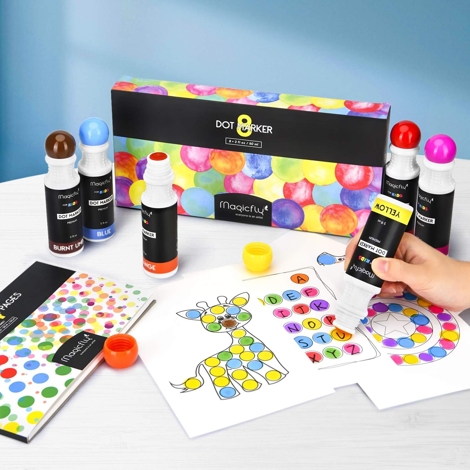 Magicfly Bingo Daubers, Washable Dot Markers, 8 Colors Non-Toxic Paint Daubers, Water-Based Dauber Markers