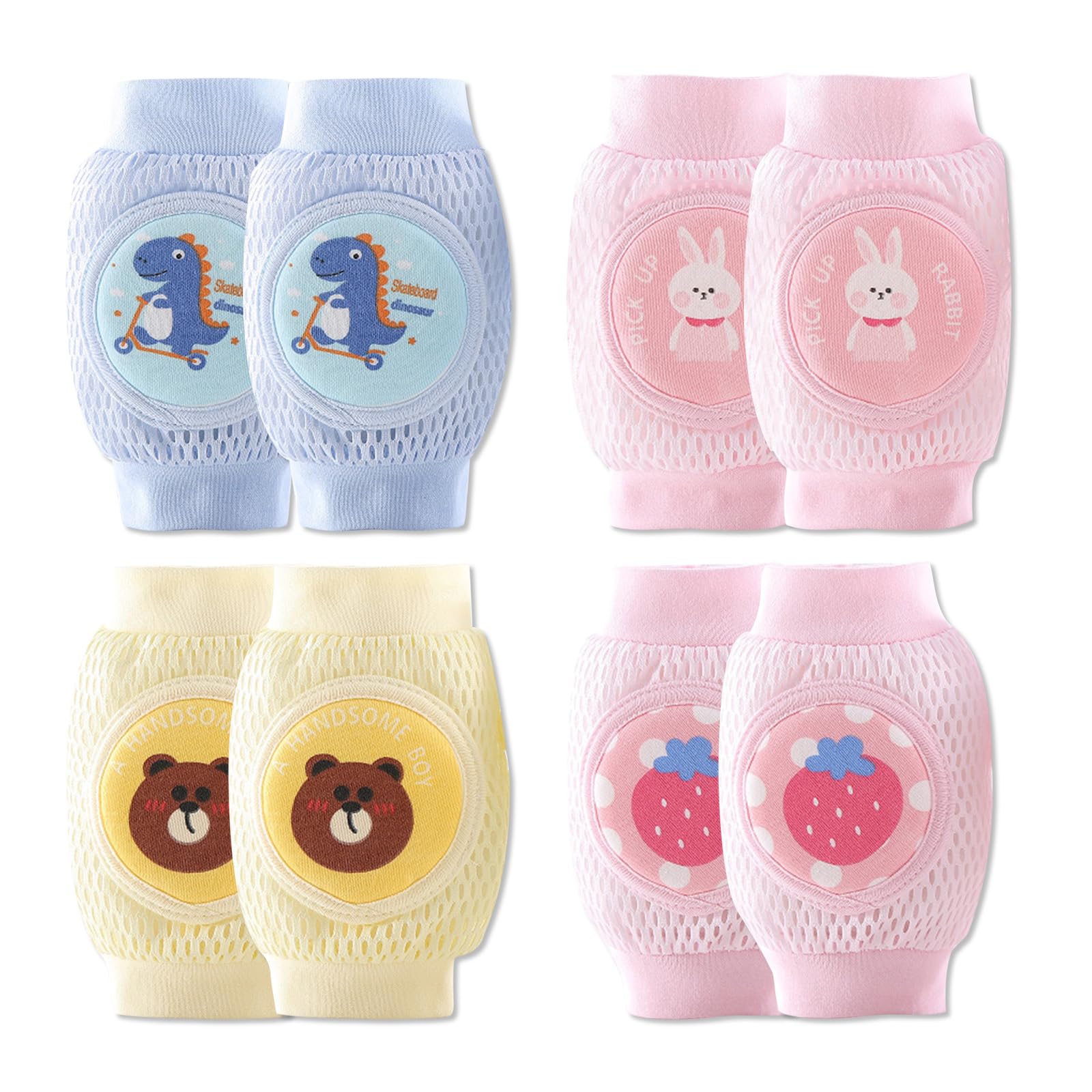 SONARIN 4 Paar Baby Knieschoner zum Krabbeln,Atmungsaktive Sommer Baby Krabbelschoner Elastische Weiche Kleinkinder Beinschutz Krabbelhilfe Knieschützer für Mädchen Jungen