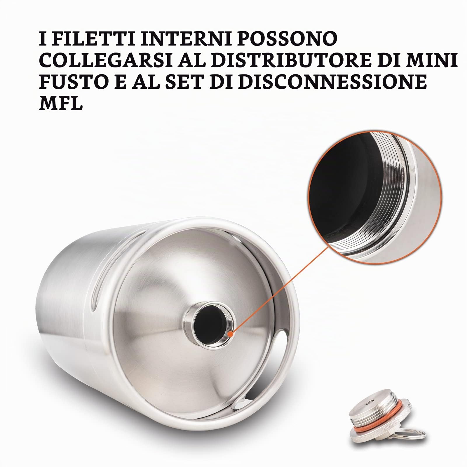 TMCRAFT Mini Growler Keg, Barile Portatile in Acciaio Inox Con Coperchio a Spirale Esagonale per Birra Artigianale e a Botte, 5 Litri
