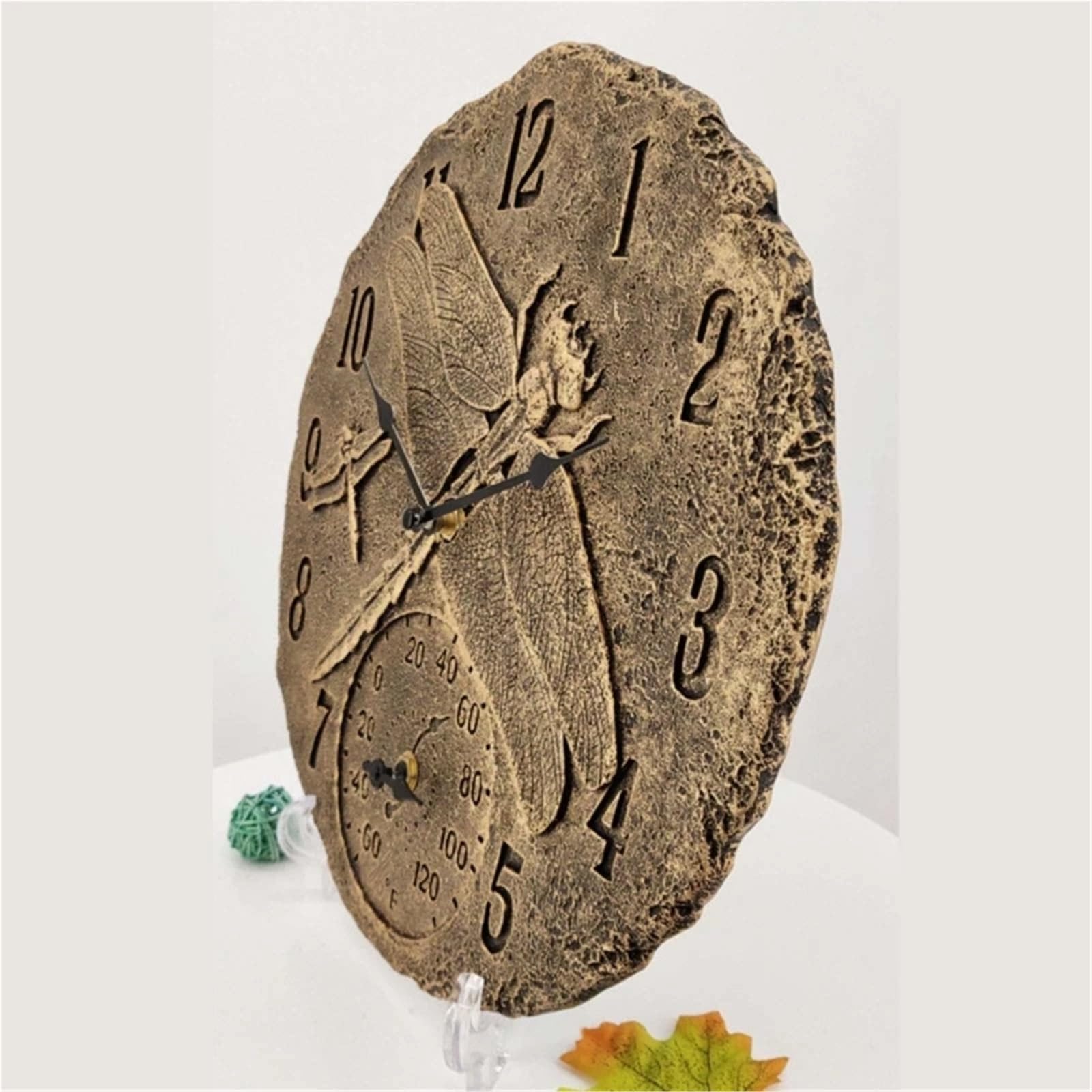 Horloge Murale en résine thermomètre Horloge extérieure pour Extérieur, Jardin, Balcon