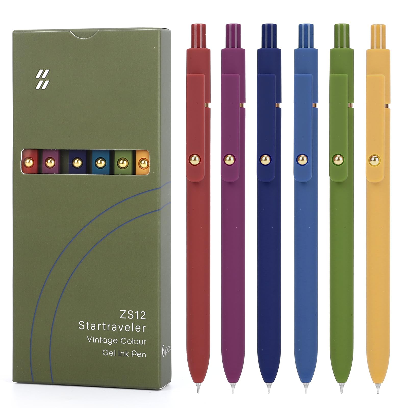 FIOVER Gel Pens, 6pcs 0.7mm Fine Point Black Ink, Smooth Writing Pens for Journaling, Nurse Aesthetic Cute Office School Supplies, Gifts for Women and Men (6Pcs Gold Vintage -Black ink)