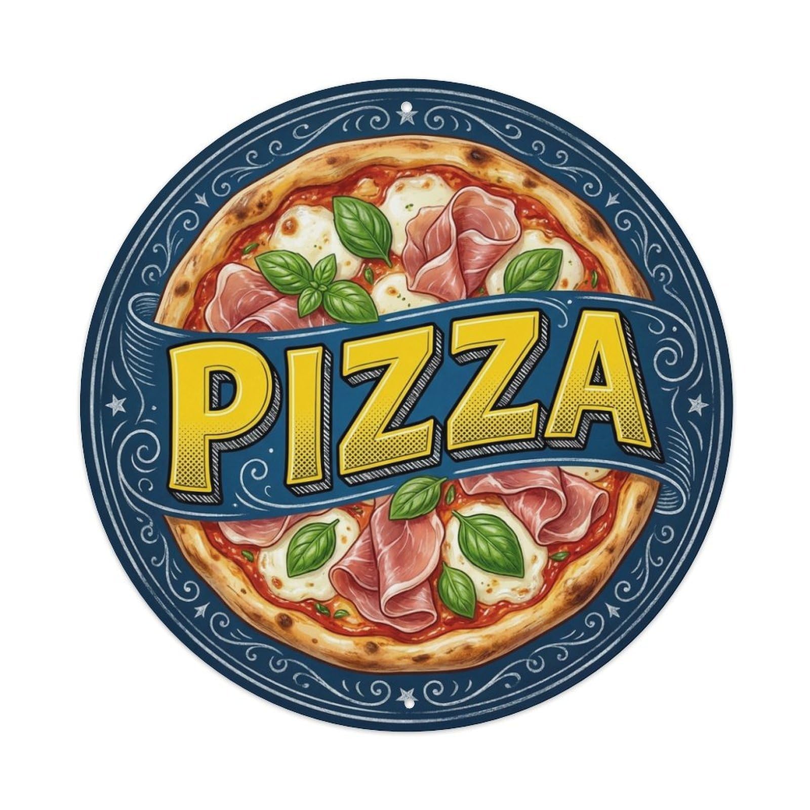 Prosciutto Mozzarella Basil Pizza Kitchen Artwork Metal Tin Sign