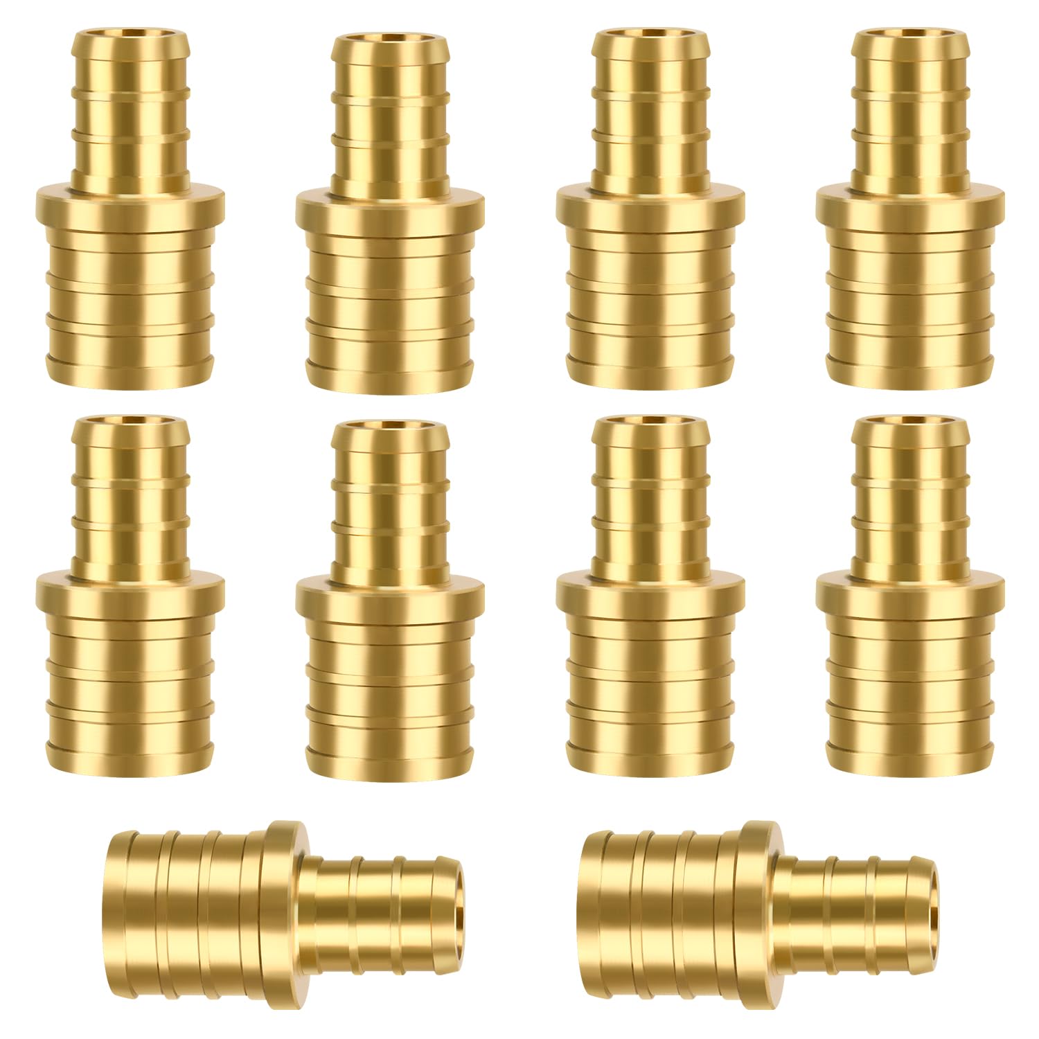 3/4in × 1/2in PEX Fittings, 5 Pack/10 Pack PEX Reducing Elbow/Tee/Coupling, Brass Crimp for PEX Pipe in Plumbing Jobs (10pcs Straight, 3/4×1/2)