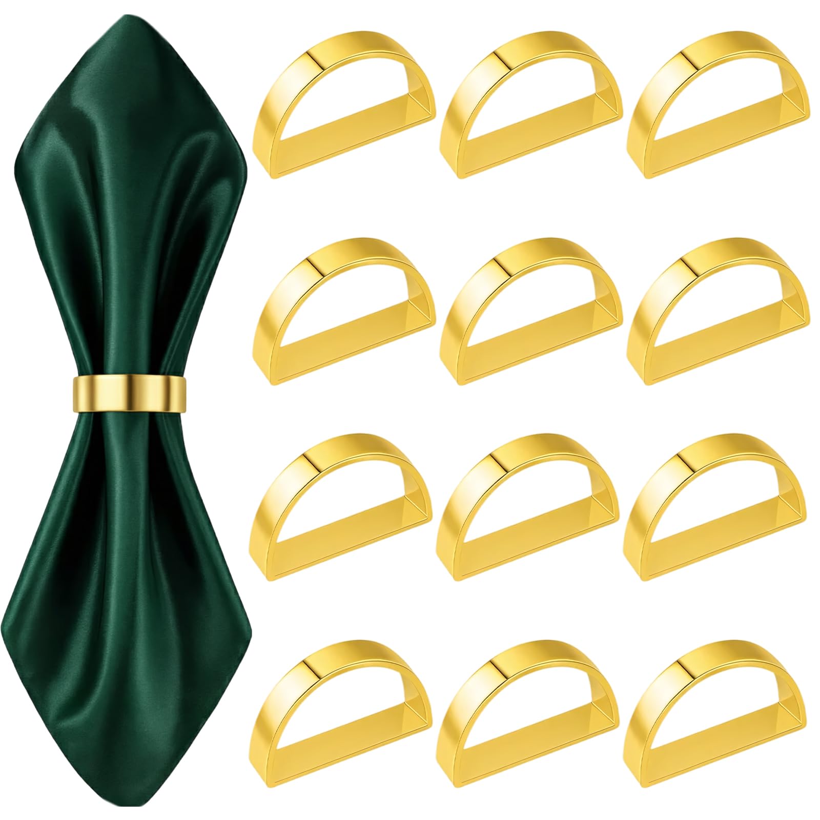 12 Stück Serviettenringe, in Gold, Serviettenringe Silber,D-förmige Design für Festliche Tischdekoration