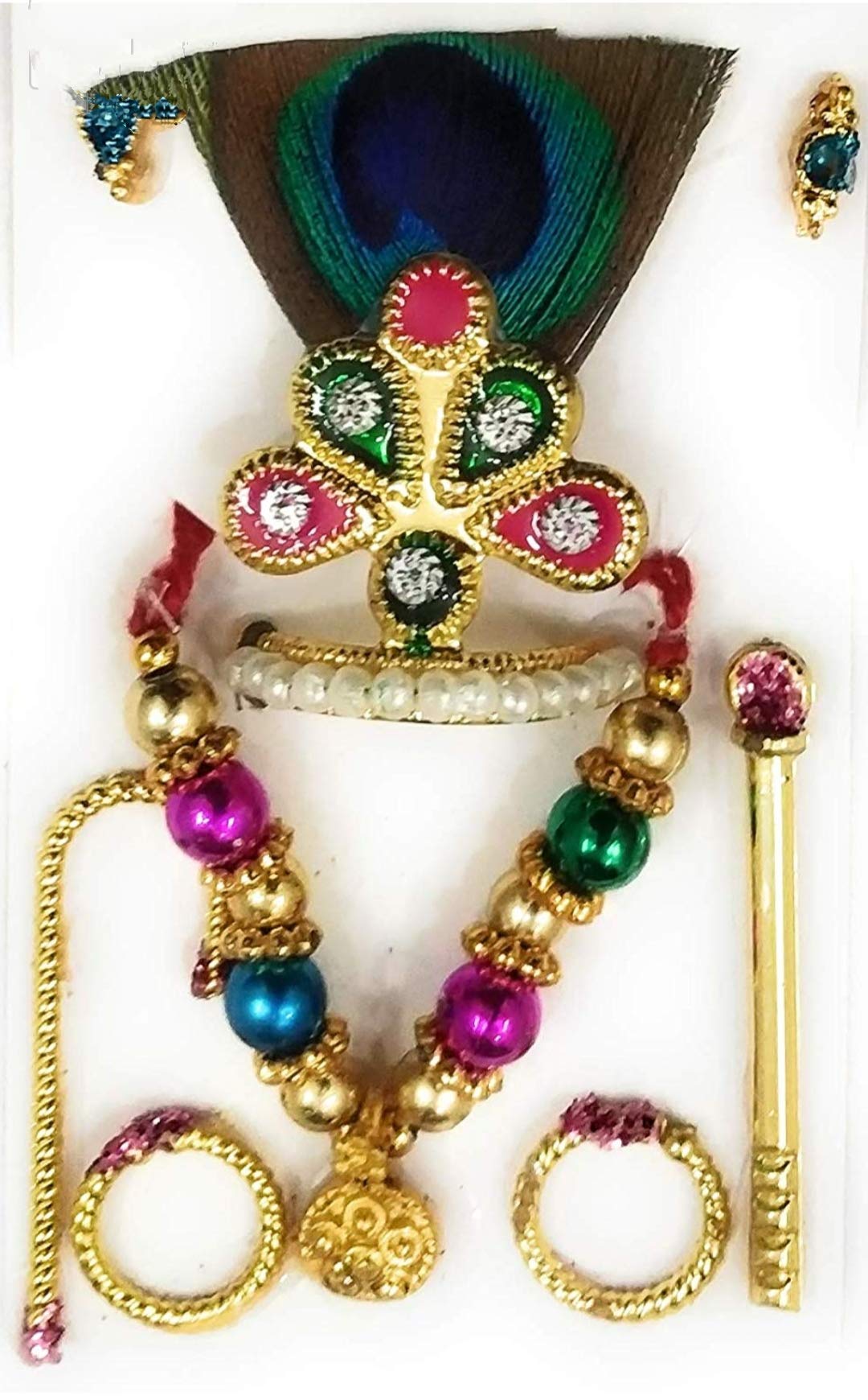 Janmashtmi Special Thakurji Mukut Basuri Bajuband Mala Shringar Set For Krishna Bal Gopal Laddu Gopal – Multicolor Size 3 - View #5