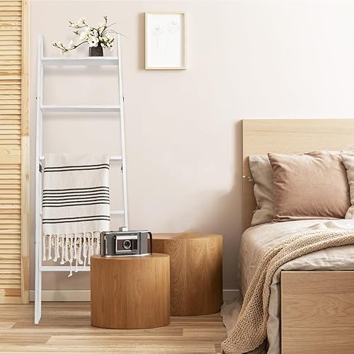 Miniatura 5 de Escalera para mantas, soporte de edredón de madera de 5 niveles, estante decorativo para escalera, estante inclinado, estante de almacenamiento de