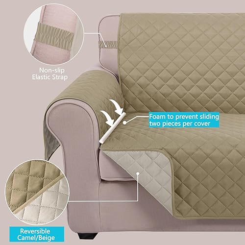 Miniatura 3 de U-NICE HOME Funda para sofá de 4 plazas, 91 pulgadas, reversible, con correas elásticas, resistente al agua, para proteger muebles contra mascotas o