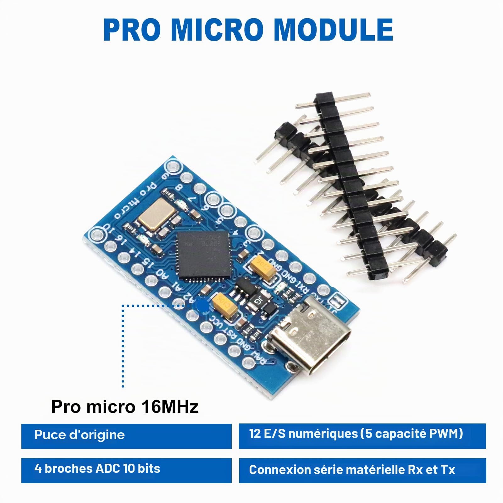 Pro Micro Conseils de Développement avec 32U4 Chip Binghe 3 pièce Pro Micro 5V/16MHz Microcontrôleur Mise à Jour USB Autonome Interface Type-C Compatible avec Arduino