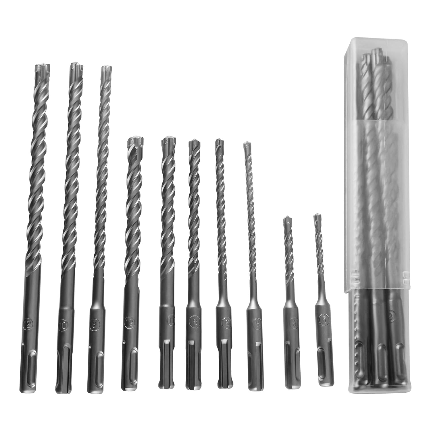 10pcs Carbide Cross Tipped SDS-Plus Rotary Hammer Drill Bit Set, Dia 5/6/8/10/12mm Concrete Drill Bit Impact Drill Bits for Masonry, Concrete, Brick, Stone