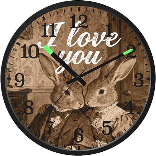Miniatura 1 de Luminous Voice-Activated Wall Clocks Battery Operated Silent Non-Ticking Clock I Love You Retro Bunny Couple Brown 12 Inch Decorative for Kitchen
