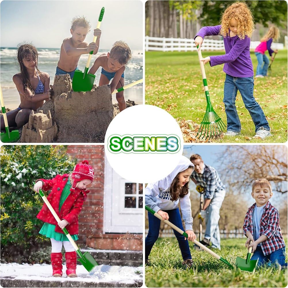Juego de Herramientas de Jardinería para Niños: 6 Piezas con Pala, Rastrillo, Rastrillo de Hojas y Juguetes para Cavar y Desmalezar el Césped.