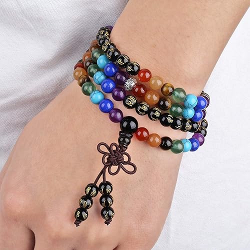 Miniatura 2 de TUMBEELLUWA Pulsera de cuentas de piedra de 0.236 pulgadas para mujeres y hombres, 108 cuentas de oración Mala para unisex elástico